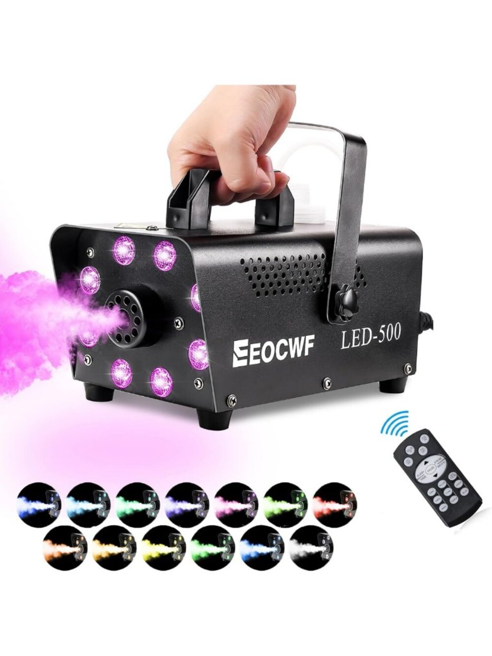 Mini Fog Machine with 2000CFM Output & 13-Color LED Lights - Wireless Remote